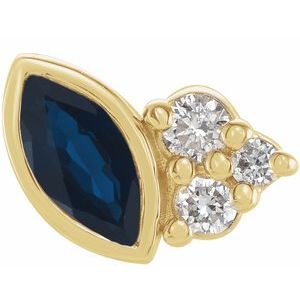 Ladies Natural Blue Sapphire Natural Diamond Left Earring — 14K Yellow Gold