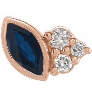 Ladies Natural Blue Sapphire Natural Diamond Left Earring — 14K Rose Gold