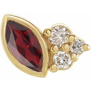 Ladies Natural Mozambique Garnet Natural Diamond Left Earring — 14K Yellow Gold