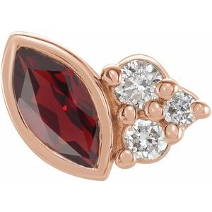 Ladies Natural Mozambique Garnet Natural Diamond Left Earring — 14K Rose Gold
