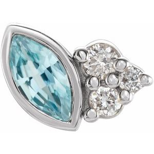 Ladies Natural Blue Zircon Natural Diamond Left Earring — Sterling Silver