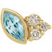 Ladies Natural Blue Zircon Natural Diamond Left Earring — 14K Yellow Gold