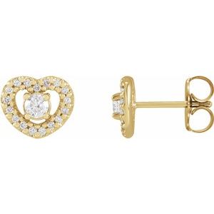 Ladies Natural Diamond Heart Earrings — 14K Yellow Gold