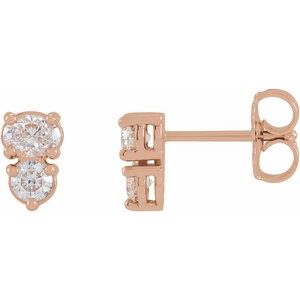 Ladies Natural Diamond Two-Stone Earrings — 14K Rose Gold