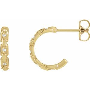 Ladies Natural Diamond Chain Link 12.5 mm Huggies — 14K Yellow Gold