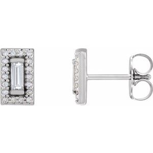 Ladies Natural Diamond Halo-Style Earrings — 14K White Gold