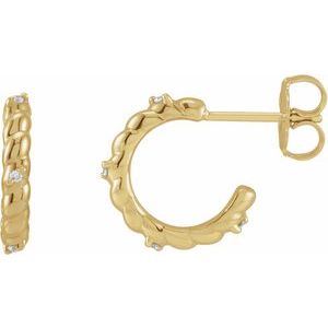 Ladies Natural Diamond Rope Huggies — 14K Yellow Gold