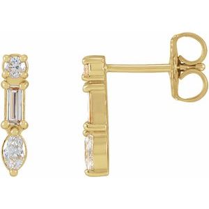 Ladies Natural Diamond Multi-Shape Bar Earrings — 14K Yellow Gold