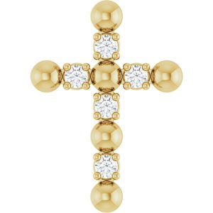Ladies Natural Diamond Beaded Cross Pendant (I1, G-H) — 14K Yellow Gold