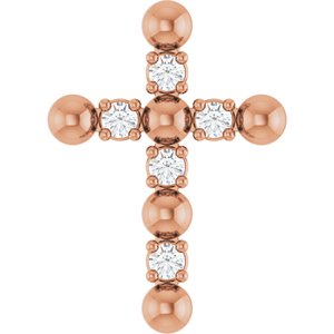 Ladies Natural Diamond Beaded Cross Pendant (I1, G-H) — 14K Rose Gold