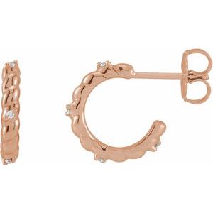 Ladies Natural Diamond Rope Huggies — 14K Rose Gold