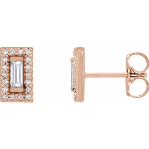 Ladies Natural Diamond Halo-Style Earrings — 14K Rose Gold