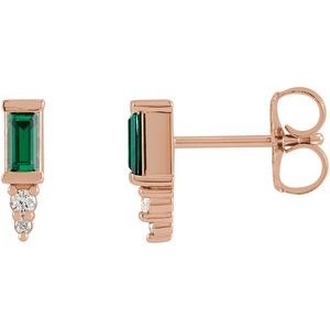Ladies Natural Green Tourmaline Natural Diamond Bar Earrings — 14K Rose Gold