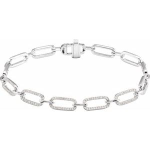 Ladies Natural Diamond Link Bracelet (I1, G-H) — 14K White Gold