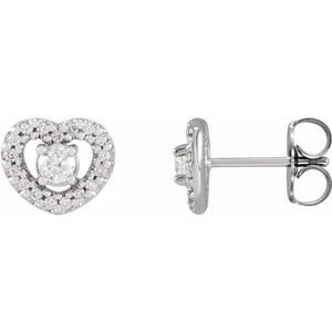 Ladies Natural Diamond Heart Earrings — 14K White Gold