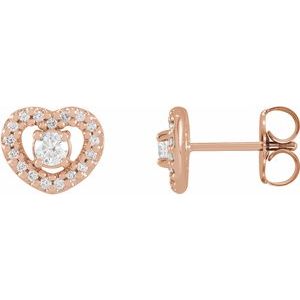 Ladies Natural Diamond Heart Earrings — 14K Rose Gold