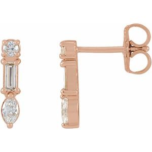 Ladies Natural Diamond Multi-Shape Bar Earrings — 14K Rose Gold