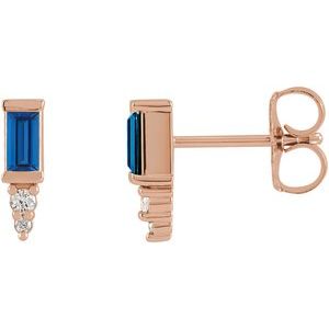 Ladies Natural Blue Sapphire Natural Diamond Bar Earrings — 14K Rose Gold