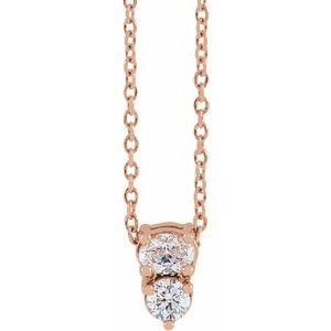 Ladies Natural Diamond Two-Stone Necklace (Si2-Si3, Ghi) — 14K Rose Gold