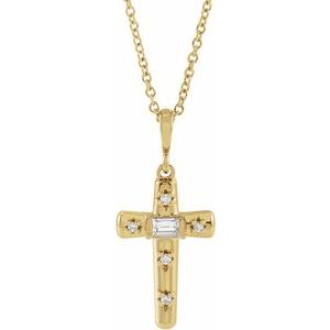 Ladies Natural Diamond Cross Necklace (Si2-Si3, Ghi) — 14K Yellow Gold