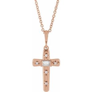 Ladies Natural Diamond Cross Necklace (Si2-Si3, Ghi) — 14K Rose Gold