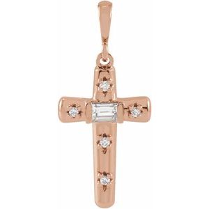Ladies Natural Diamond Cross Pendant (Si2-Si3, Ghi) — 14K Rose Gold