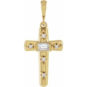 Ladies Natural Diamond Cross Pendant (Si2-Si3, Ghi) — 14K Yellow Gold