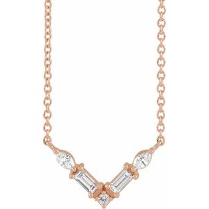 Ladies Natural Diamond V Necklace (Si2-Si3, Ghi) — 14K Rose Gold