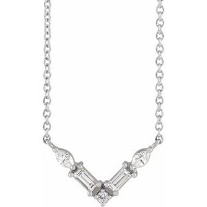 Ladies Natural Diamond V Necklace (Si2-Si3, Ghi) — 14K White Gold