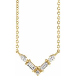 Ladies Natural Diamond V Necklace (Si2-Si3, Ghi) — 14K Yellow Gold