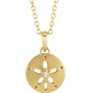 Ladies Natural Diamond Sand Dollar Necklace (I1, G-H) — 14K Yellow Gold