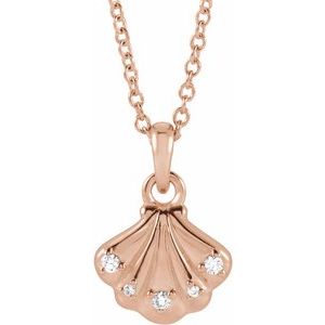 Ladies Natural Diamond Seashell Necklace (I1, G-H) — 14K Rose Gold