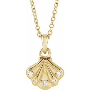 Ladies Natural Diamond Seashell Necklace (I1, G-H) — 14K Yellow Gold