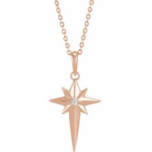 Ladies Natural Diamond Star Cross Necklace (I1, G-H) — 14K Rose Gold