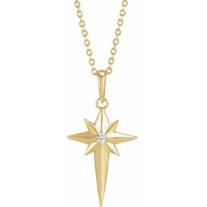 Ladies Natural Diamond Star Cross Necklace (I1, G-H) — 14K Yellow Gold