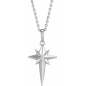 Ladies Natural Diamond Star Cross Necklace (I1, G-H) — Sterling Silver