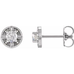 Ladies Natural Diamond Floral-Inspired Earrings — Sterling Silver