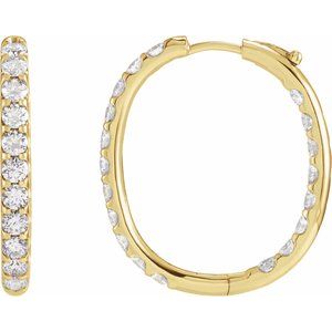 Ladies Natural Diamond Inside-Outside Hinged 28.3 mm Hoop Earrings (I1, G-H) — 14K Yellow Gold