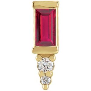 Ladies Natural Ruby Natural Diamond Bar Earring — 14K Yellow Gold