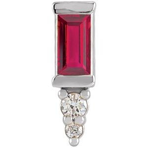 Ladies Natural Ruby Natural Diamond Bar Earring — 14K White Gold