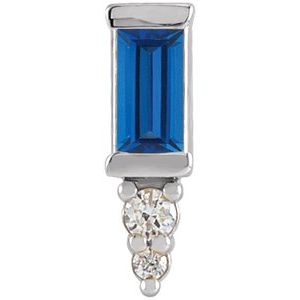 Ladies Natural Blue Sapphire Natural Diamond Bar Earring — 14K White Gold