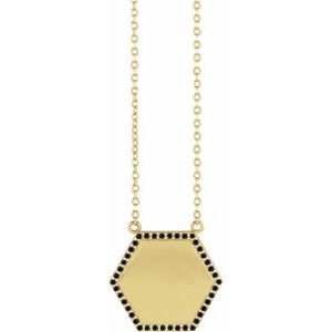 Ladies Natural Black Diamond Hexagon Necklace (Opaque, Black) — 14K Yellow Gold