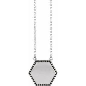 Ladies Natural Black Diamond Hexagon Necklace (Opaque, Black) — Sterling Silver