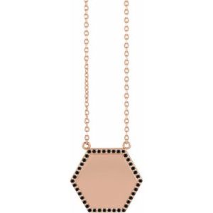 Ladies Natural Black Diamond Hexagon Necklace (Opaque, Black) — 14K Rose Gold
