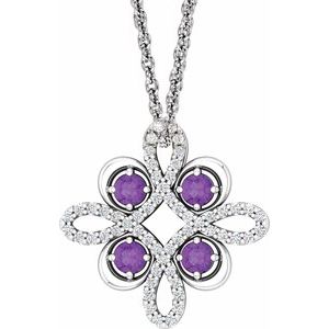 Ladies Natural Amethyst Natural Diamond Clover Necklace (I1, G-H) — 14K White Gold
