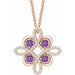 Ladies Natural Amethyst Natural Diamond Clover Necklace (I1, G-H) — 14K Rose Gold