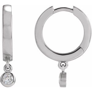 Ladies Natural Diamond Hinged Hoop Earrings — 14K White Gold