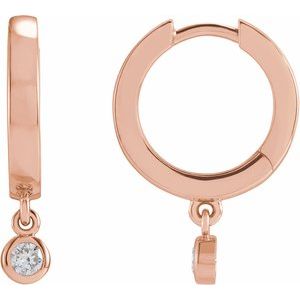 Ladies Natural Diamond Hinged Hoop Earrings — 14K Rose Gold