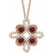 Ladies Natural Mozambique Garnet Natural Diamond Clover Necklace (I1, G-H) — 14K Rose Gold