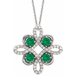 Ladies Natural Emerald Natural Diamond Clover Necklace (Si2-Si3, G-H) — Platinum